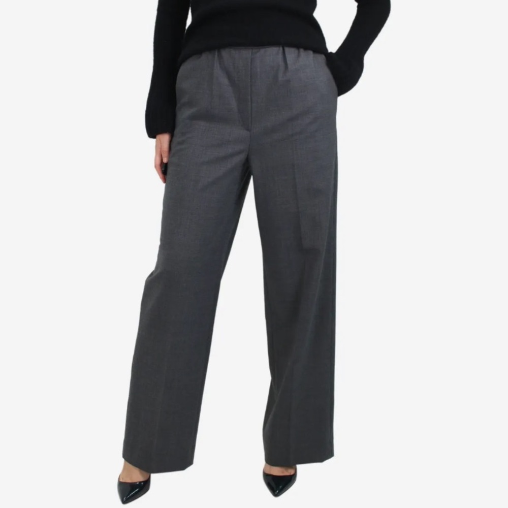 Sandro High Rise Wide Leg Trouser Pants Women Sz 14 Charcoal Gray Office Career